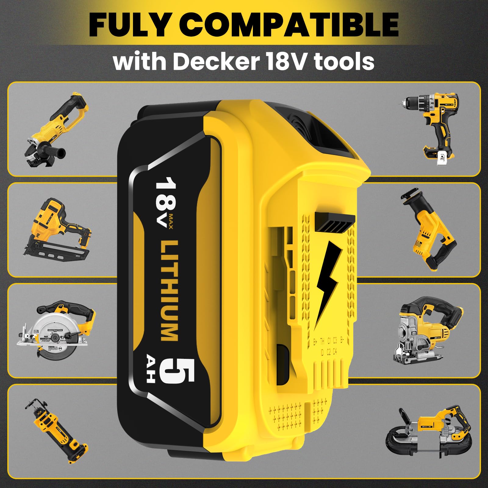 Batería de 4 x 18 V y 5,0 Ah (DCB184) para Dewalt herramientas eléctricas compatibles con baterías de 18 V y 5,0 Ah (DCB184, DCB180, DCB181, DCB182, DCB200, DCB201, DCB201-2, DCB200-2, DCB204-2)