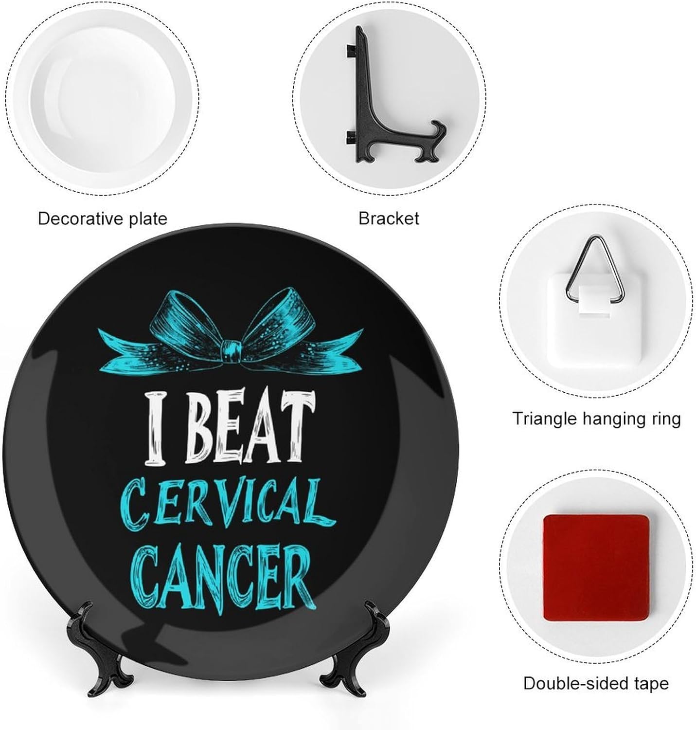 Cervical Cancer Warrior Decorative Plates for Display Ceramic Plate Tray with Stand Hanger Home Decor