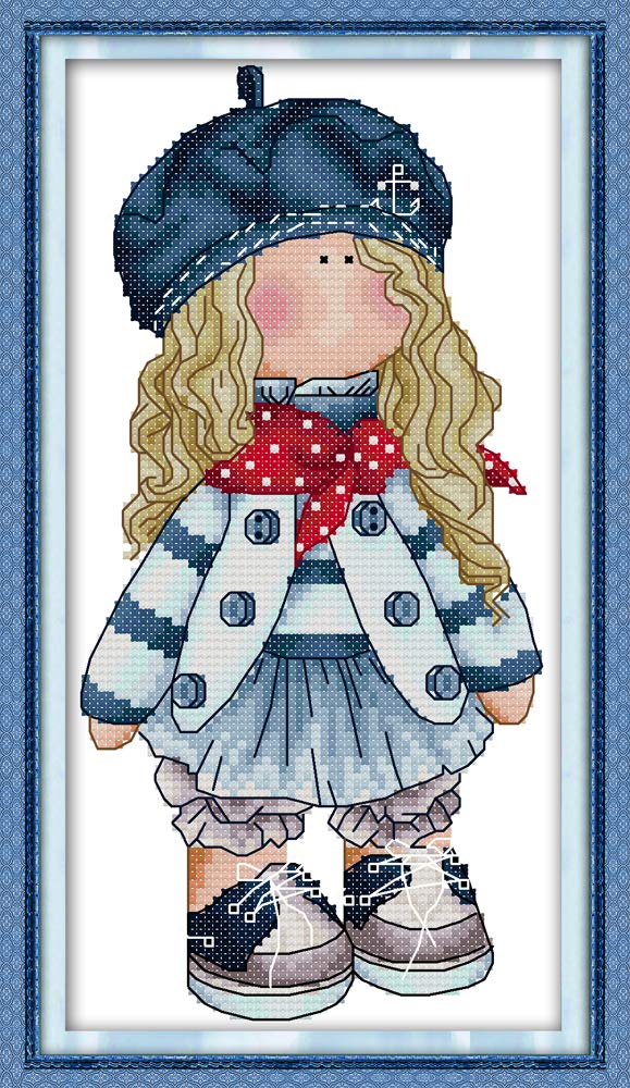 CaptainCrafts Cross Stitch Kits for Adults Stamped Cross Stitch Preprinted 11CT Fabric Cross Stitch DMC DIY Art Embroidery Kits (Preprinted 11CT, Girl)