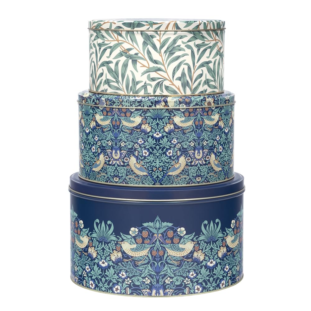 Arts & Crafts William Morris - Strawberry Thief Set 3 cake tins 250 (d) x 150mm 223 (d) x 120mm 195 (d) x 105mm