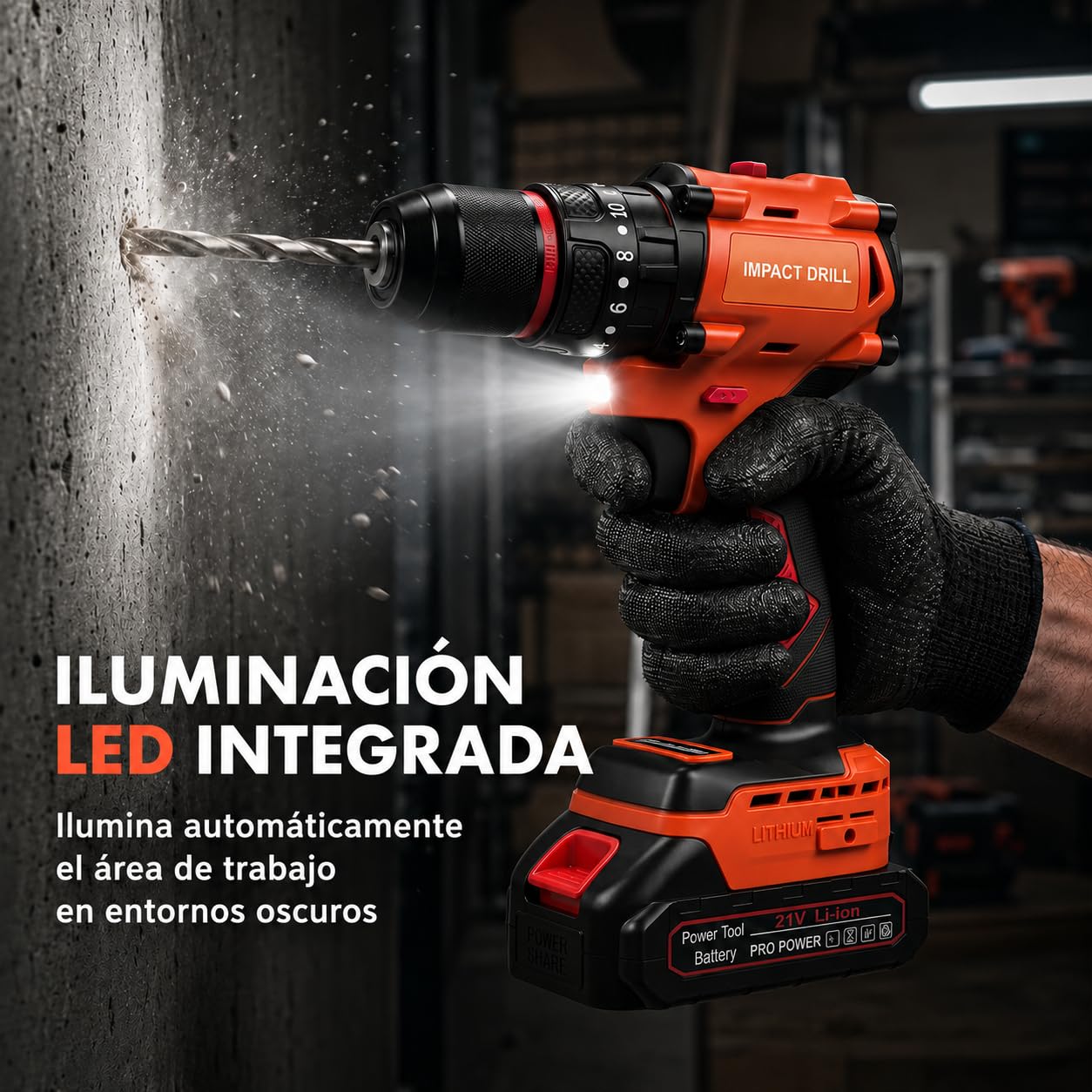 Taladro Percutor a Batería 21V, Taladro Atornillador Sin Escobillas 45-50 Nm con 2 Baterías 1,5Ah, Portabrocas 10 mm, 20+1 Ajustes, 24 Brocas, Luz LED y Maletín, para Hogar y Bricolaje
