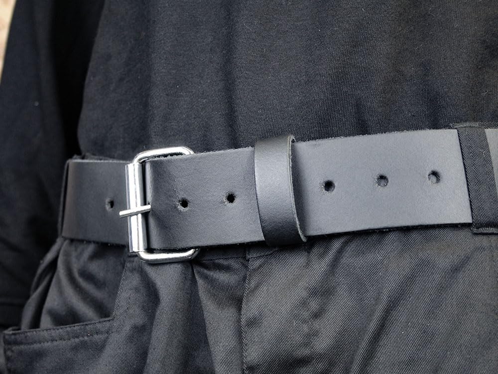 Faithfull Heavy-Duty Black Leather Belt (for Tool Holders) Waist 34-44in, Black/Blue - Image 2