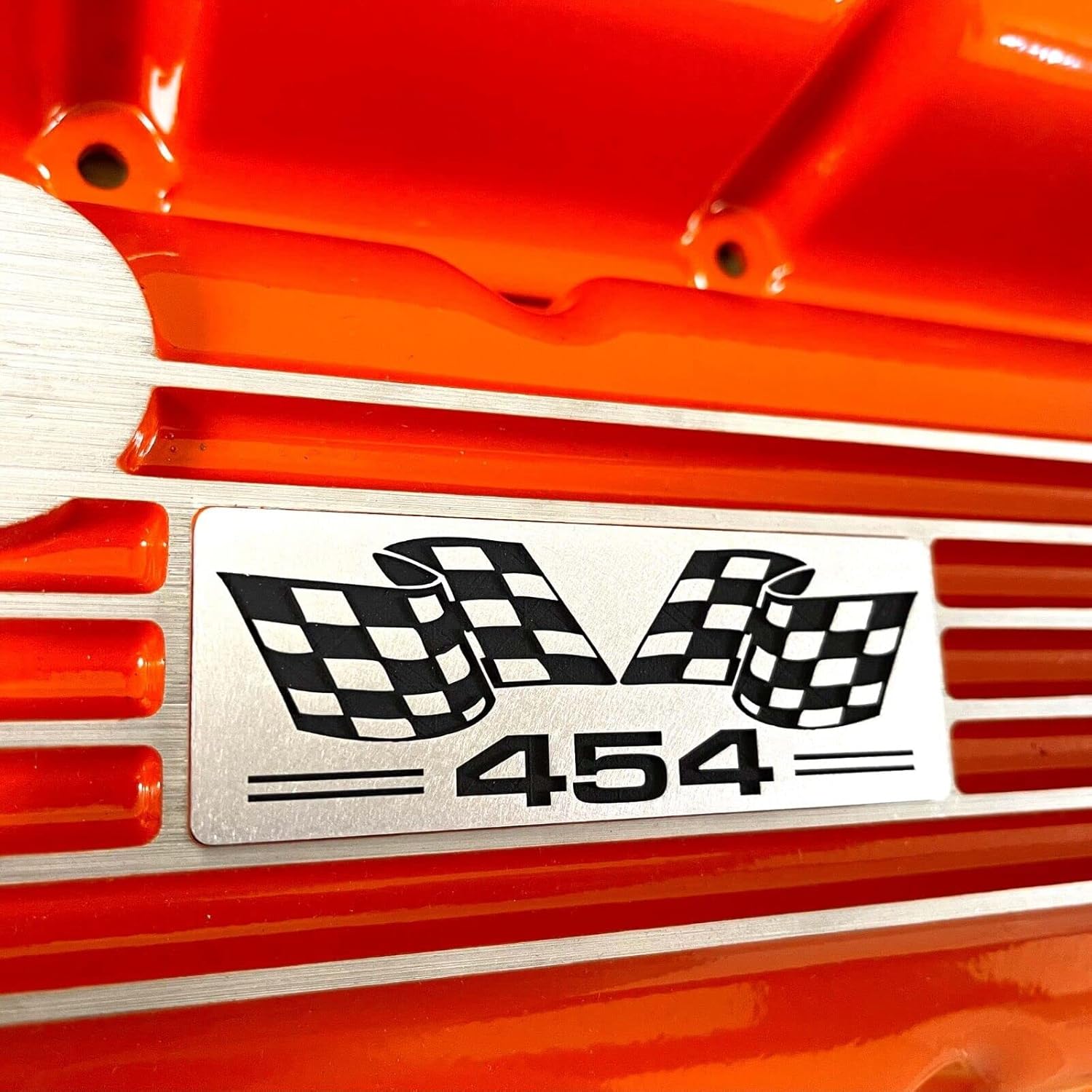 454 Big Block Chevy Finned Orange Valve Covers & 13" Air Cleaner Kit