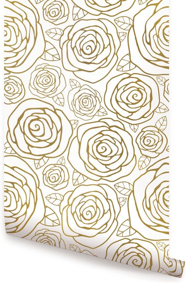 Simple Shapes Gold Roses Wallpaper - 2 ft x 9 ft - 6pk