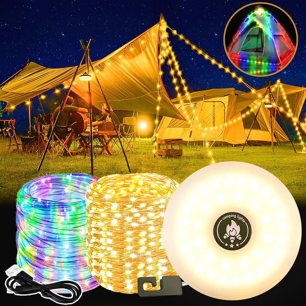 Guirlande Lumineuse Camping 10m Solaire + USB – 8 Modes, Étanche IP65 Avec Power Bank 2800mAh