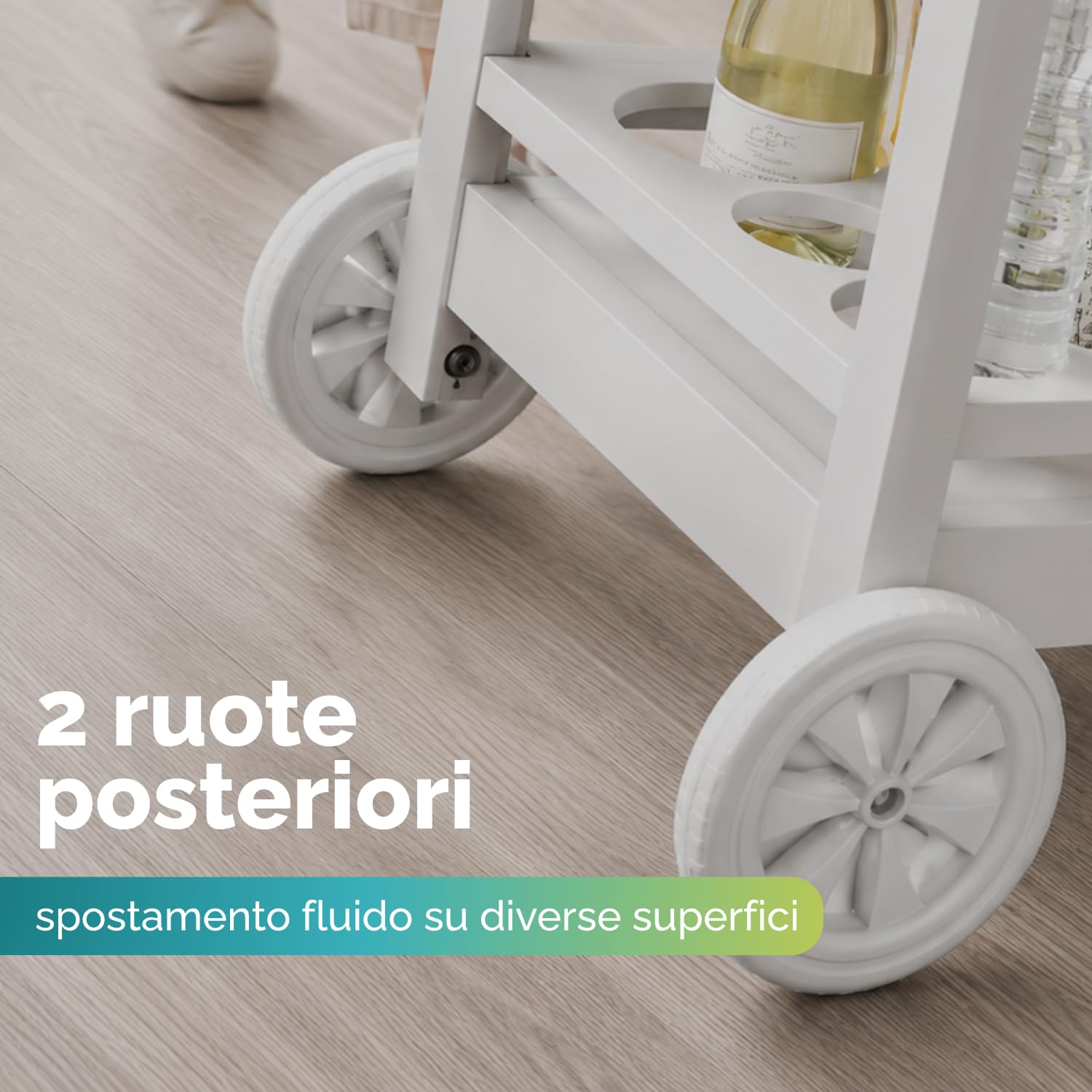 PALUPLUS Carrello Portavivande Esterno Bianco 53x74x73 cm 2 Ripiani Portabottiglie 5 Posti Made Italy