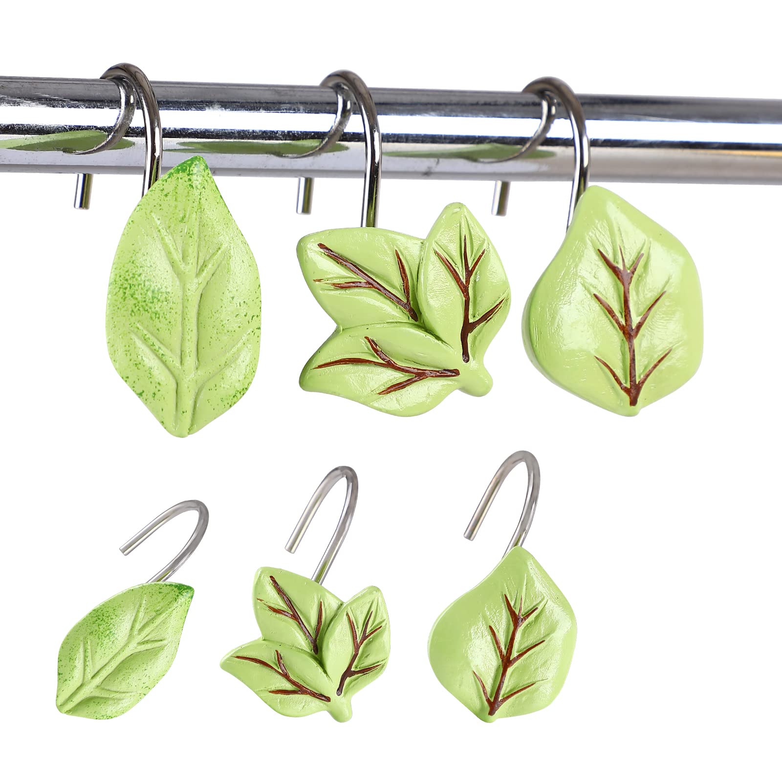 Twofishes Maple Leaf Shower Curtain Hooks – Pack Of 12 Rust-Proof Decorative Resin Rings