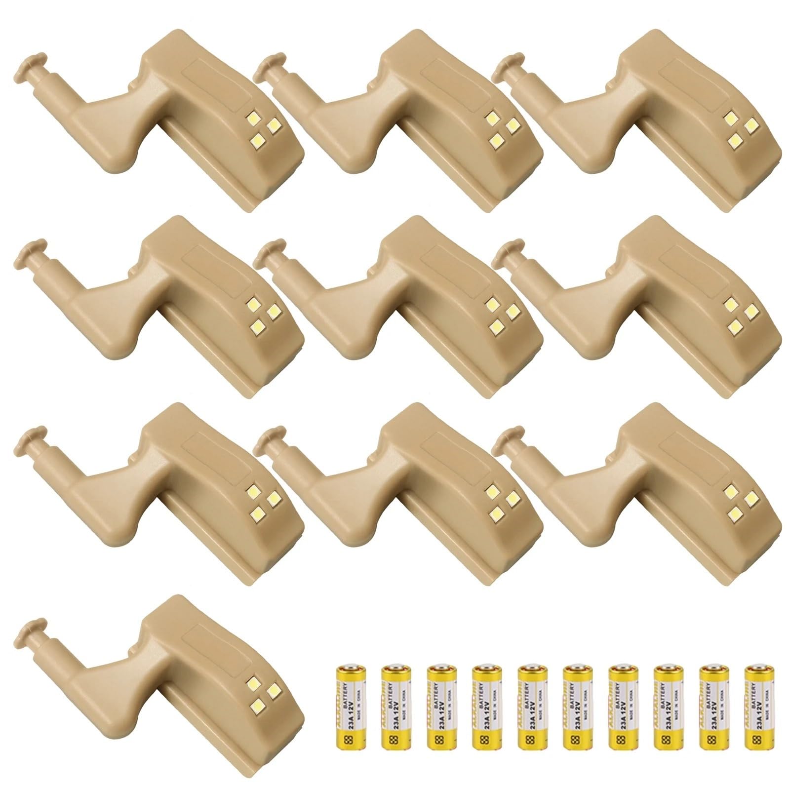 10 x LED-Leuchten aus ABS für Schränke, Kleiderschränke, batteriebetrieben, LED-Unterschrank-Licht, Scharnier-Sensor, Nachtlicht, Schrankscharnier (Y)