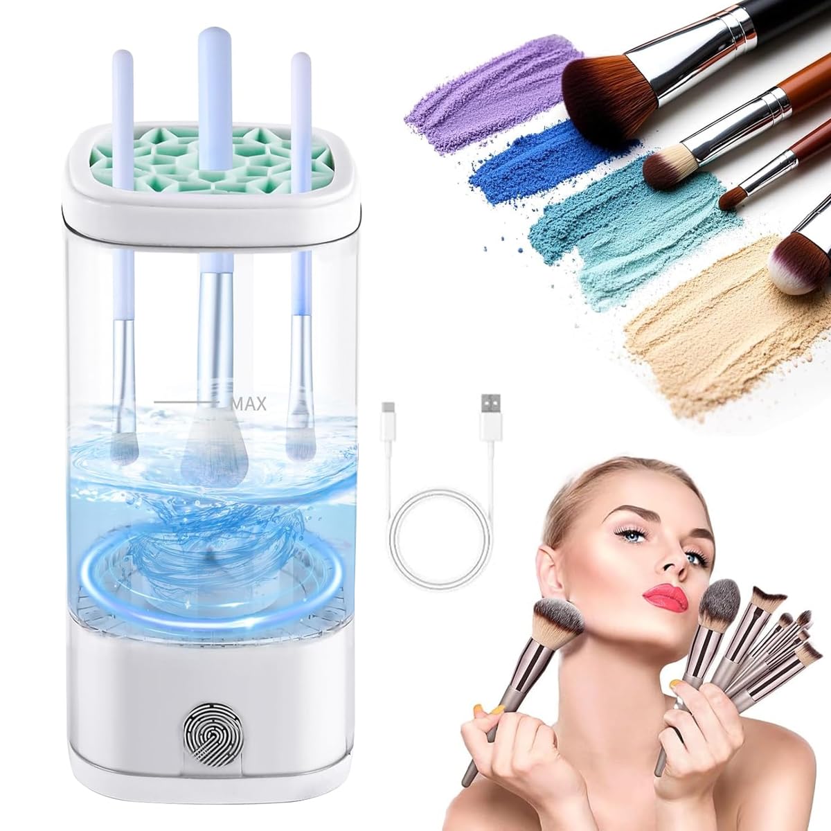 MAYCREATE® Glamora Electric Makeup Brush Cleaner Machine 3 in 1 Multi-Functional Automatic Makeup Brushes Cleaner and Dryer with UV Disinfection and USB-C Plug Go One Button Control-image-46