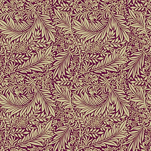 Cotton Fabric - William Morris Larkspur Purple Damson & Taupe Brown Floral - Craft Fabric Material Metre