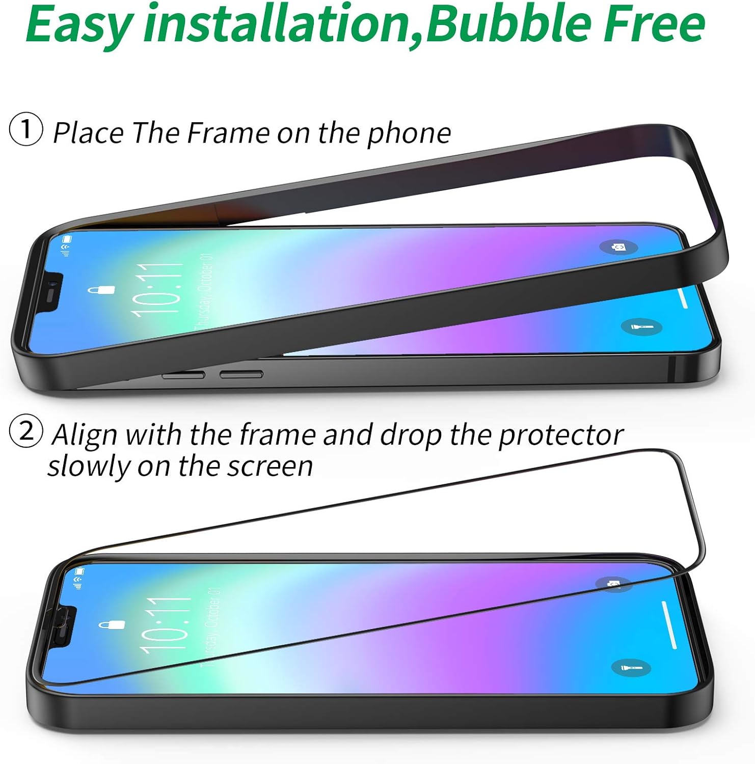 Deyooxi (2 Packs Screen Protector Compatible with iPhone 12/iPhone 12 Pro,(Edge to Edge 3D Coverage) Tempered Glass Screen Protector, 3D Full Protective Screen Film(Guidance Frame Include),Black