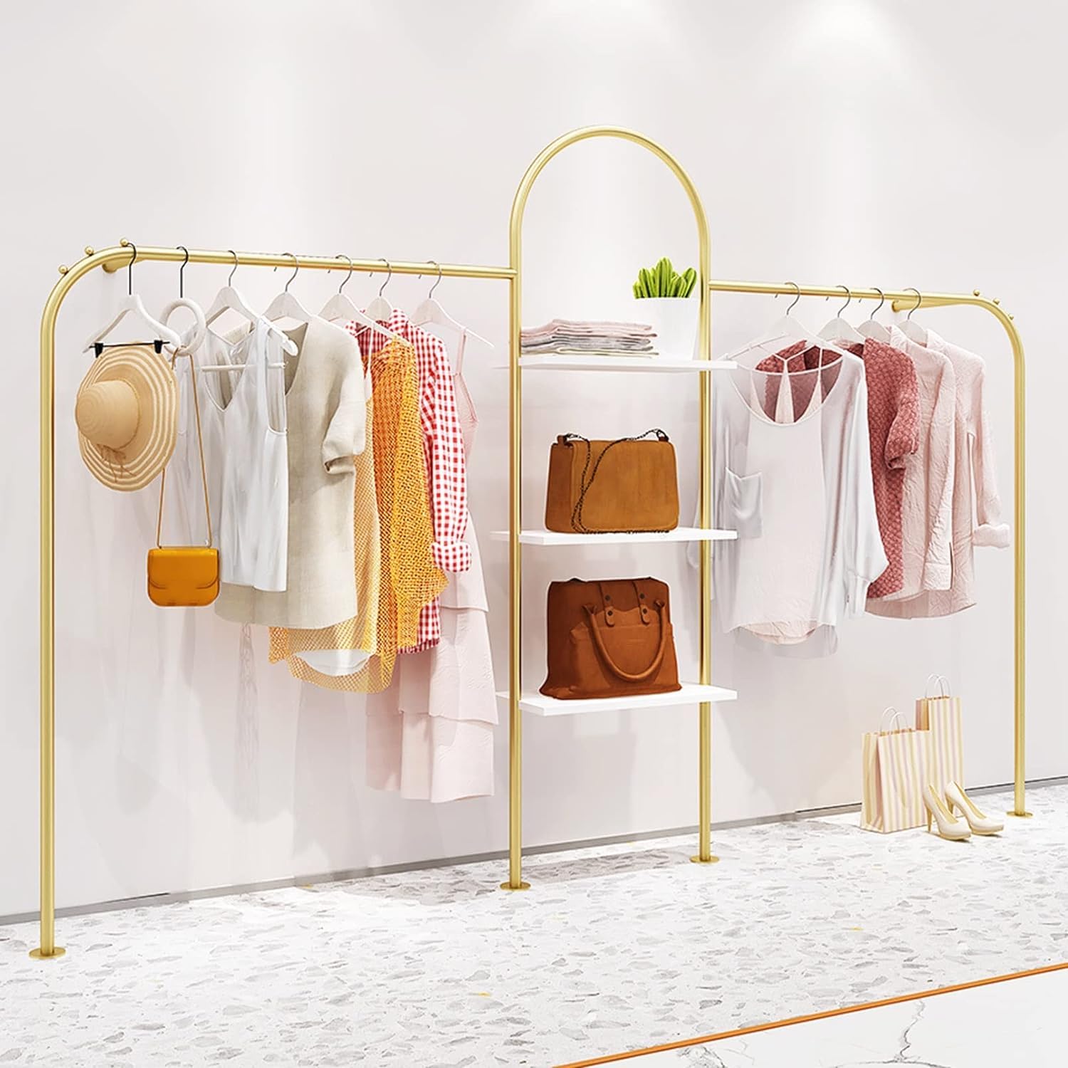 HPTHLY Wall Mounted Clothing Rod Clothing Rack Store Garment Racks Display Clothes Hanger Commercial Hanging Clothes,Multi-Functional Organizer Storage Shelf For Retail Org(B-L250Cm)