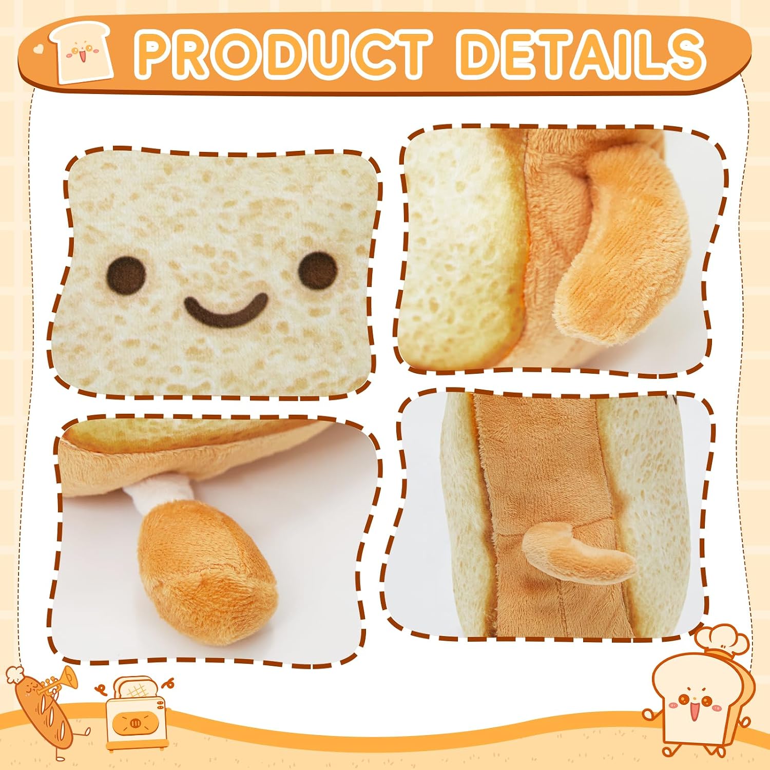 Toast Bread Plush Pillow Bread Stuffed Animal Birthday Xmas Gifts image 3