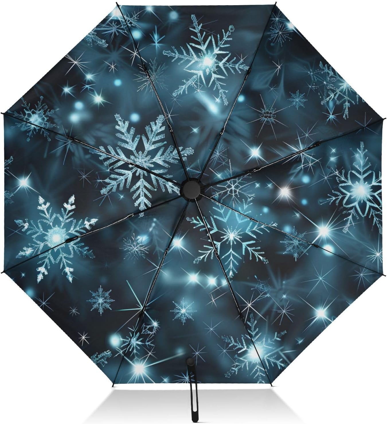 Blue Fantasy Snowflakes Umbrellas for Rain Travel Umbrella Compact Folding Lightweight Portable Automatic Umbrella