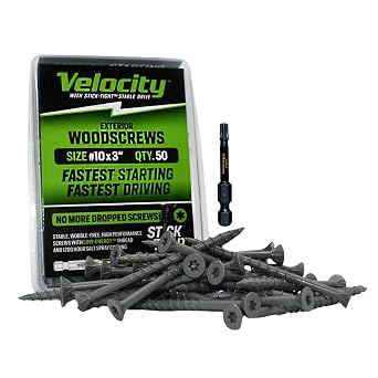 Velocity Exterior 3 Inch Wood Screws DIY Pack Size #10 Fence Screws for Wood, Stick Tight Technology, Made with Carbon Steel, Includes 1 Hexstix Drive Bit 40 Pieces