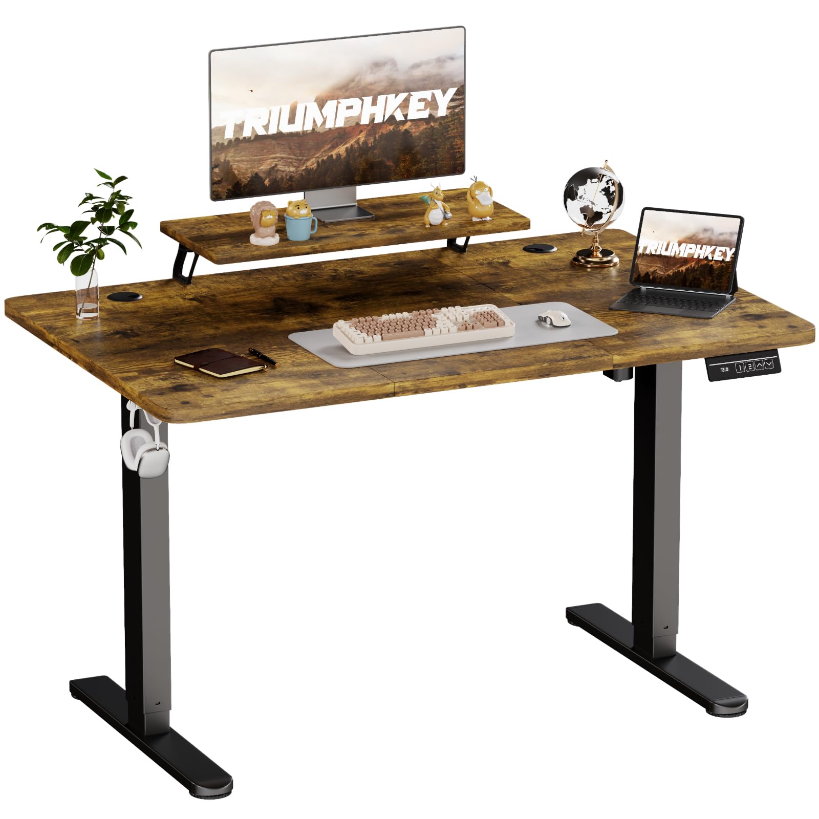 monitor desk alta regolabile 140x60 cm marrone con 2 posizioni