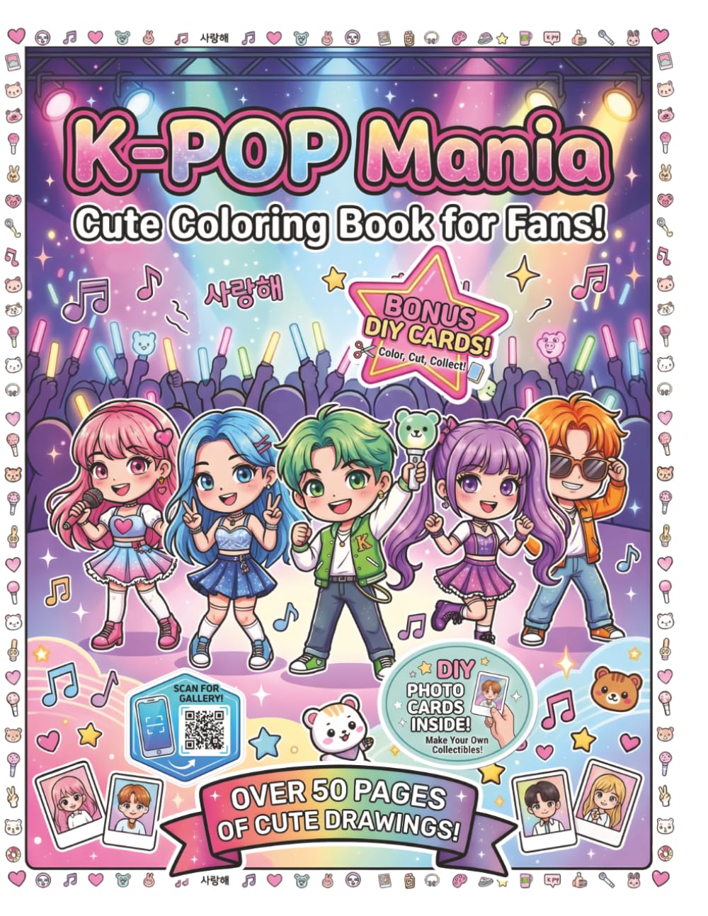 K-POP Mania: Cute Coloring Book for Fans: Aesthetic Chibi Idol Scenes and Cute Korean Fashion for Kids, Teens and Girls
