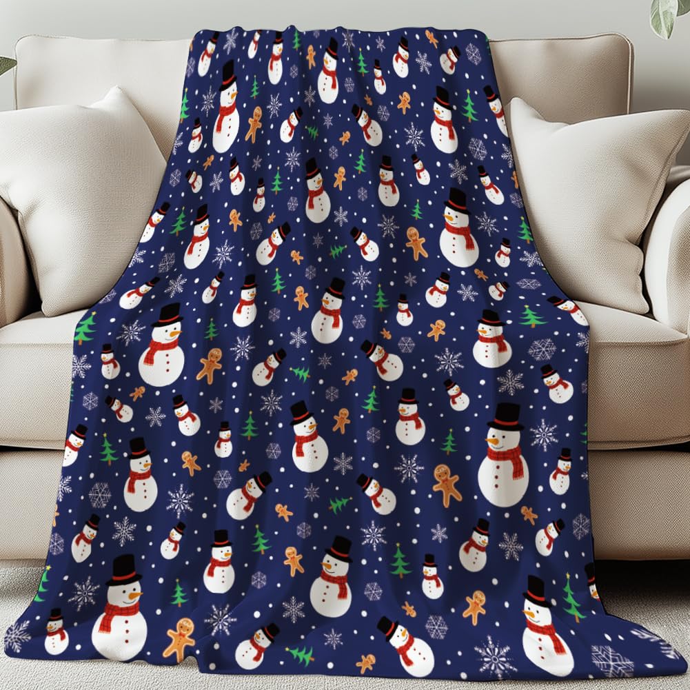 GLOBLELAND Christmas Snowman Throw 59x51 inch Christmas Tree Cozy Flannel Blanket Gingerbread Man Washable Fuzzy Throw Blanket for Christmas Couch Chair Sofa Bedroom Women Gift Wedding Anniversary