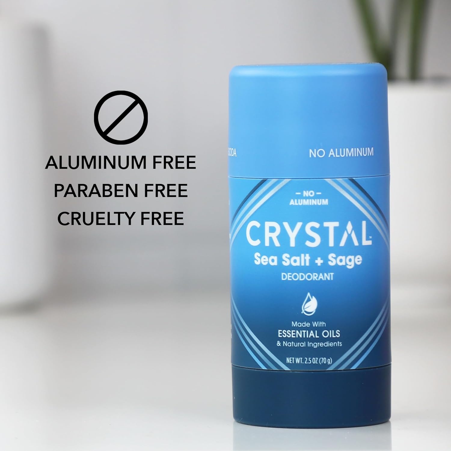 CRYSTAL Magnesium Solid Stick Natural Deodorant, Non-Irritating Aluminum Free Deodorant for Men or Women, Safely and Effectively Fights Odor, Baking Soda Free, Sea Salt + Sage, 2.5 oz (Pack of 2)