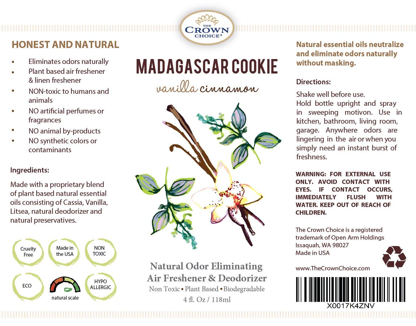 Buy Natural Vanilla Air Freshener Room Spray (2PK) 4oz Vanilla Cinnamon Essential Oil Air