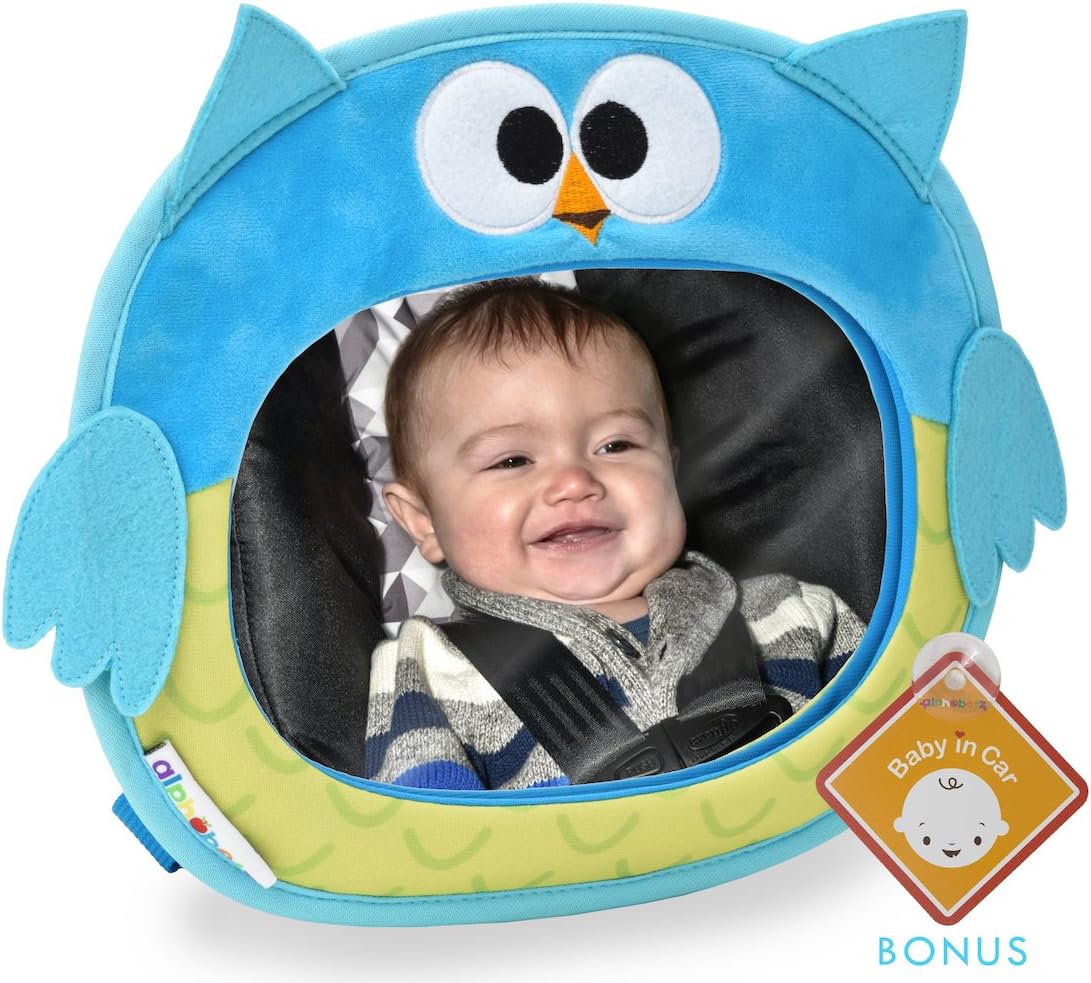 Owl Baby Backseat Car Mirror Crash Tested-Shatterproof Free Baby-On-Board Sign, Blue, One Size