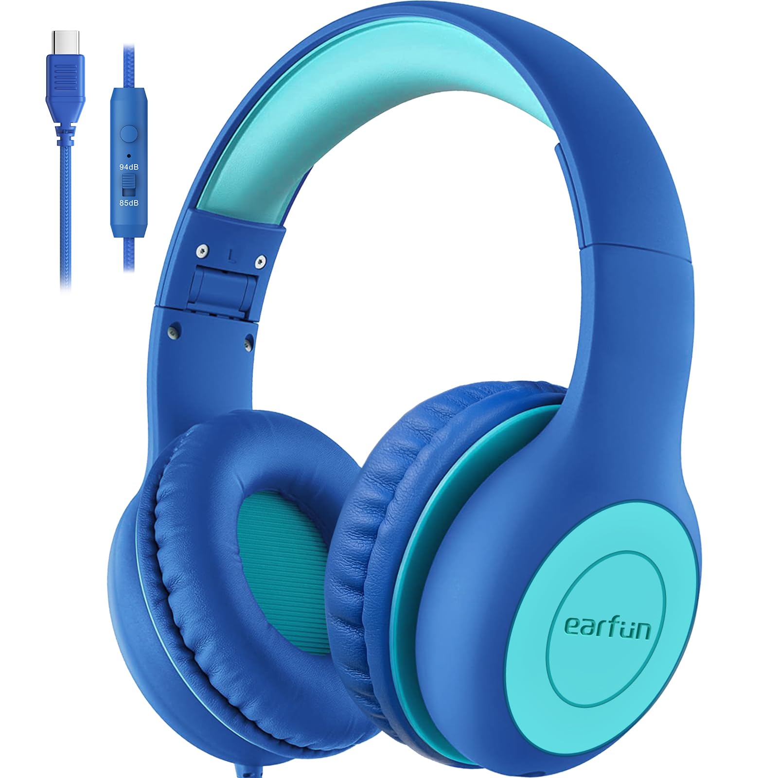 EarFun Kinder Kopfhörer, Kopfhörer Kinder mit Kabel, 85/94dB Lautstärkenbegrenzer, faltbar, verstellbar, Stereo Sound, HD-Mikrofon, Audio-Sharing, Over-Ear Kinderkopfhörer für Schule/Tablet/Reisen