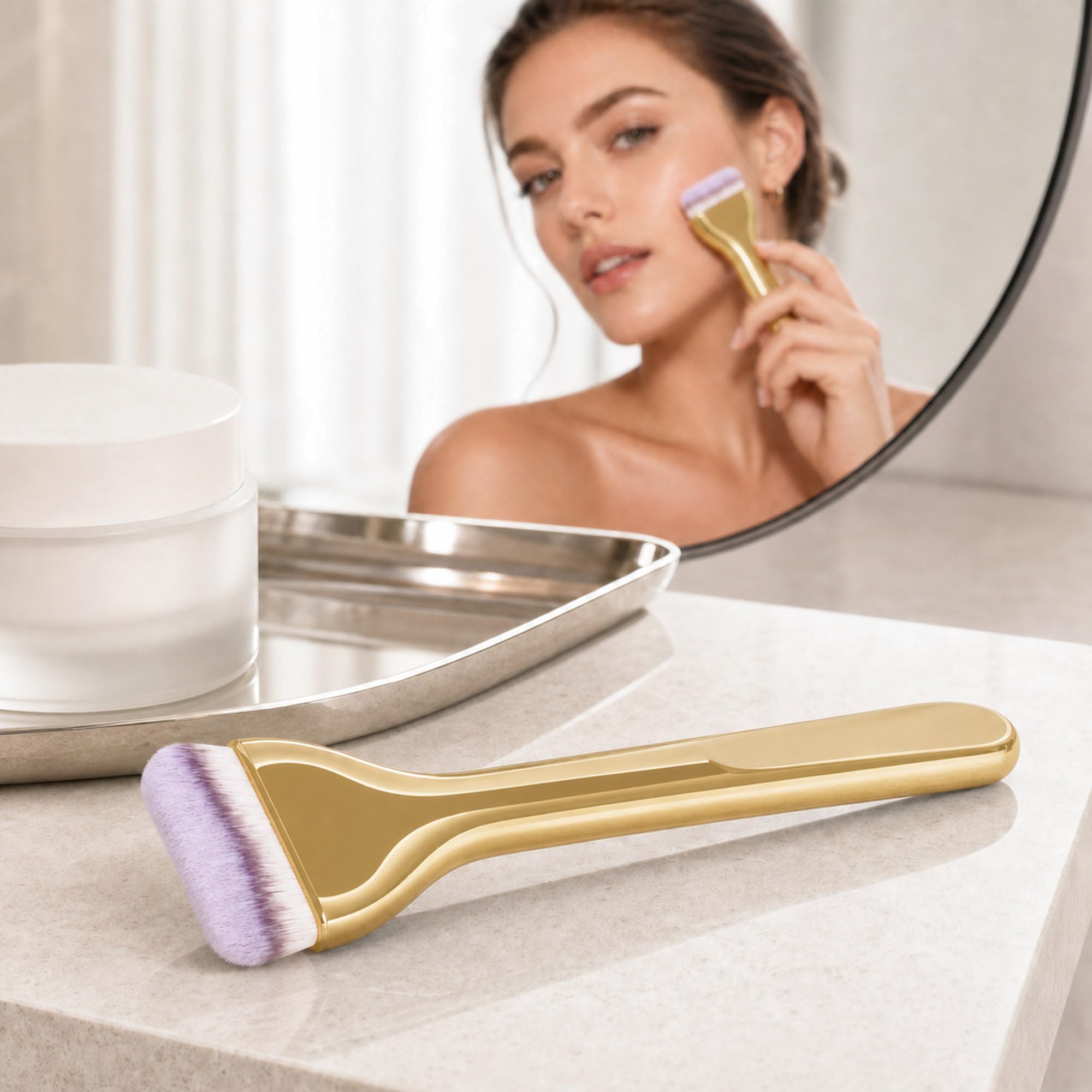 Brocha Facial Dorada con Cerdas Suaves para Base y Mascarillas Spa - imagen 6