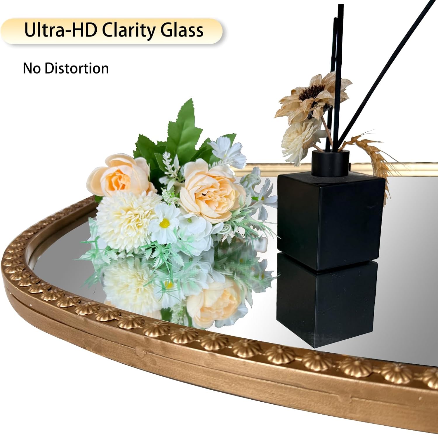 Gold Arched Mirror, 22"x47" Arch Vanity Mirrors for Bathroom, Decorative Accent Mirror with Metal Beaded Frame, Large Vintage Mirrors for Fireplace Bedroom Entryway Hallway Living Room - Image 5