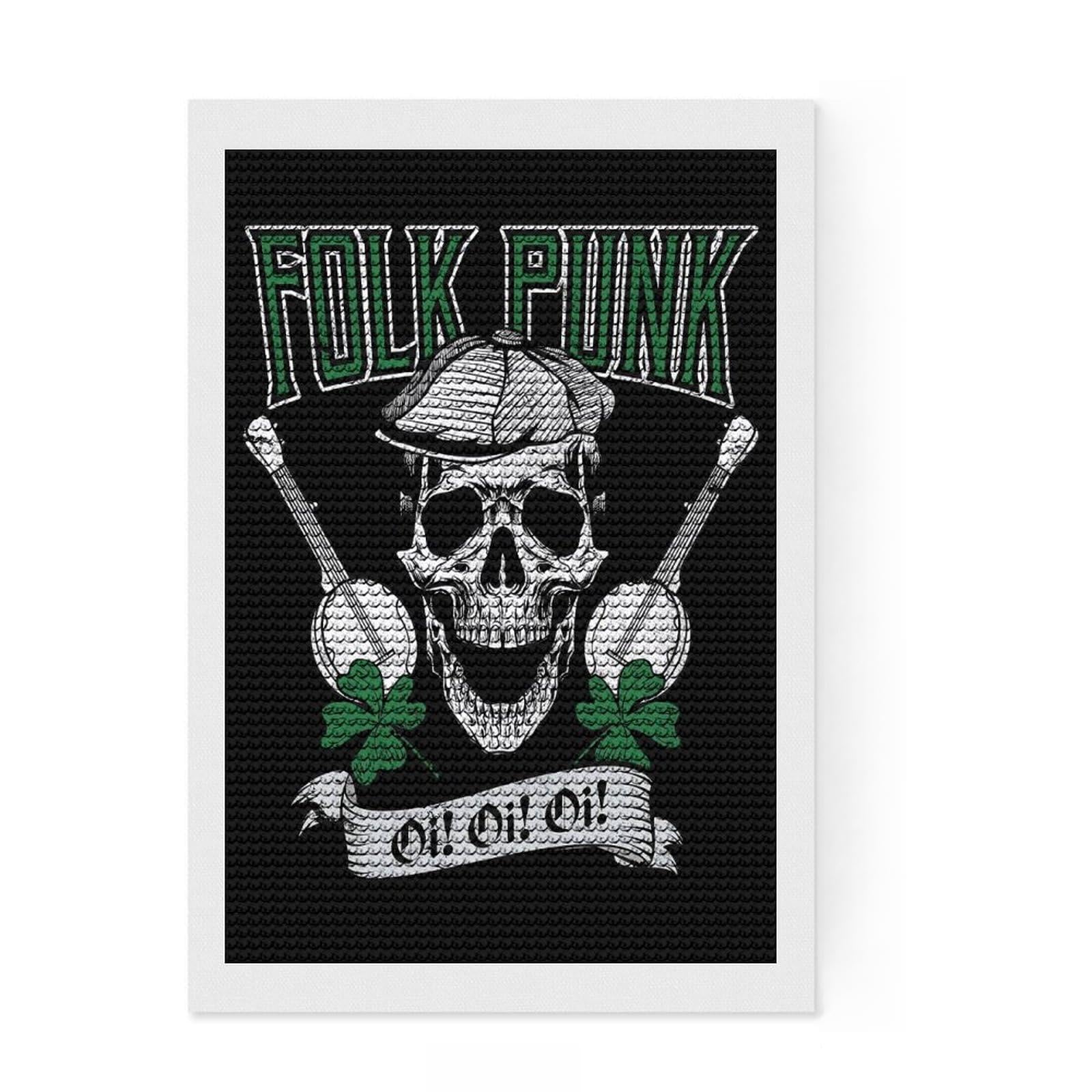 Junmoney Folk Punk Music Skull Round Drill Diamond Painting 8"x12", Easy to Enjoy, Stress Relief Craft, Bedroom Decor, Thoughtful Handmade Gift