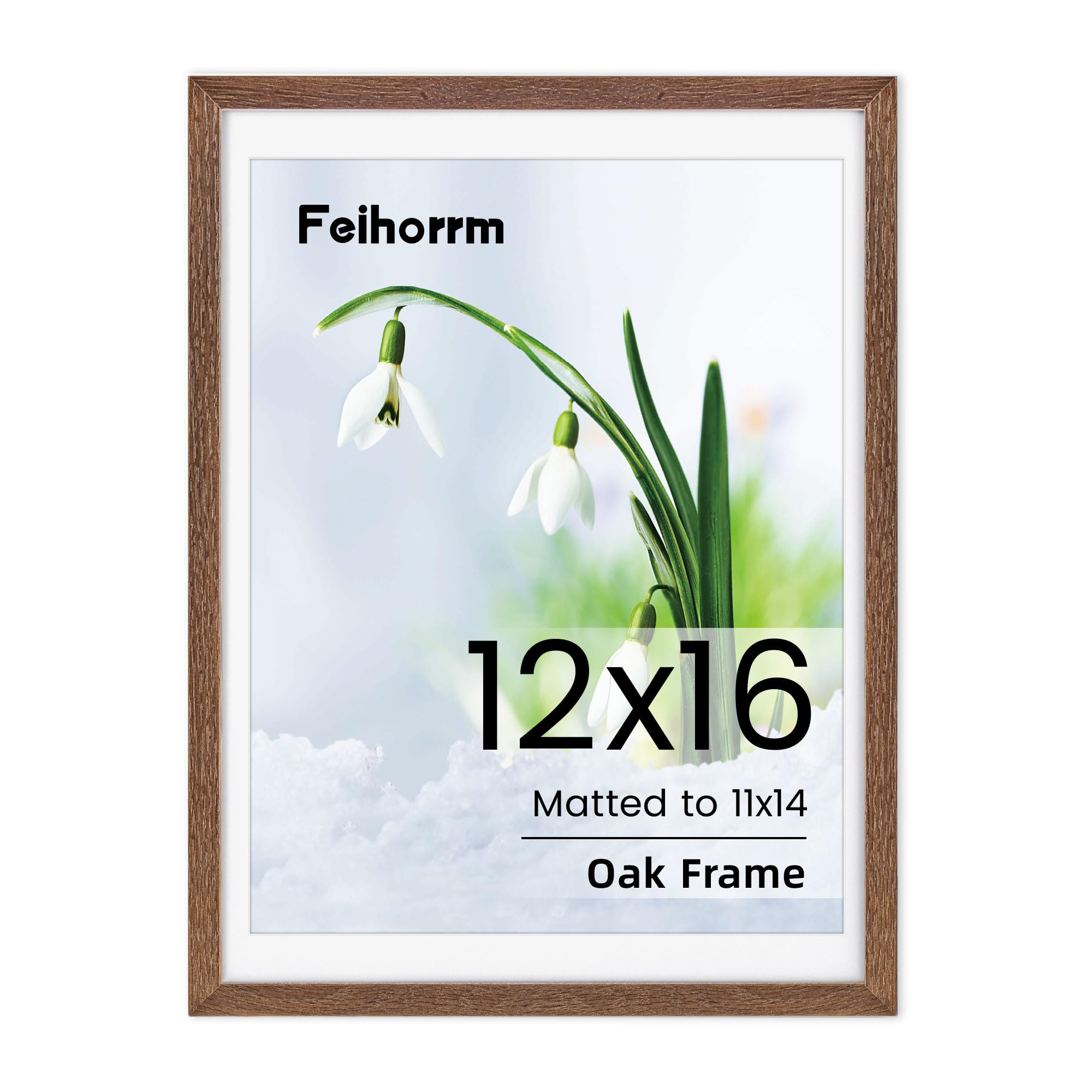 12x16 Frame Walnut Poster Frame 12x16 inch Picture Frames Large Solid Oak Wood 12x16 with Mat for 11x14 Inch Picture Frames Hang Portrait or Landscape for Wall Gallery Decor Art with Tempered Glass