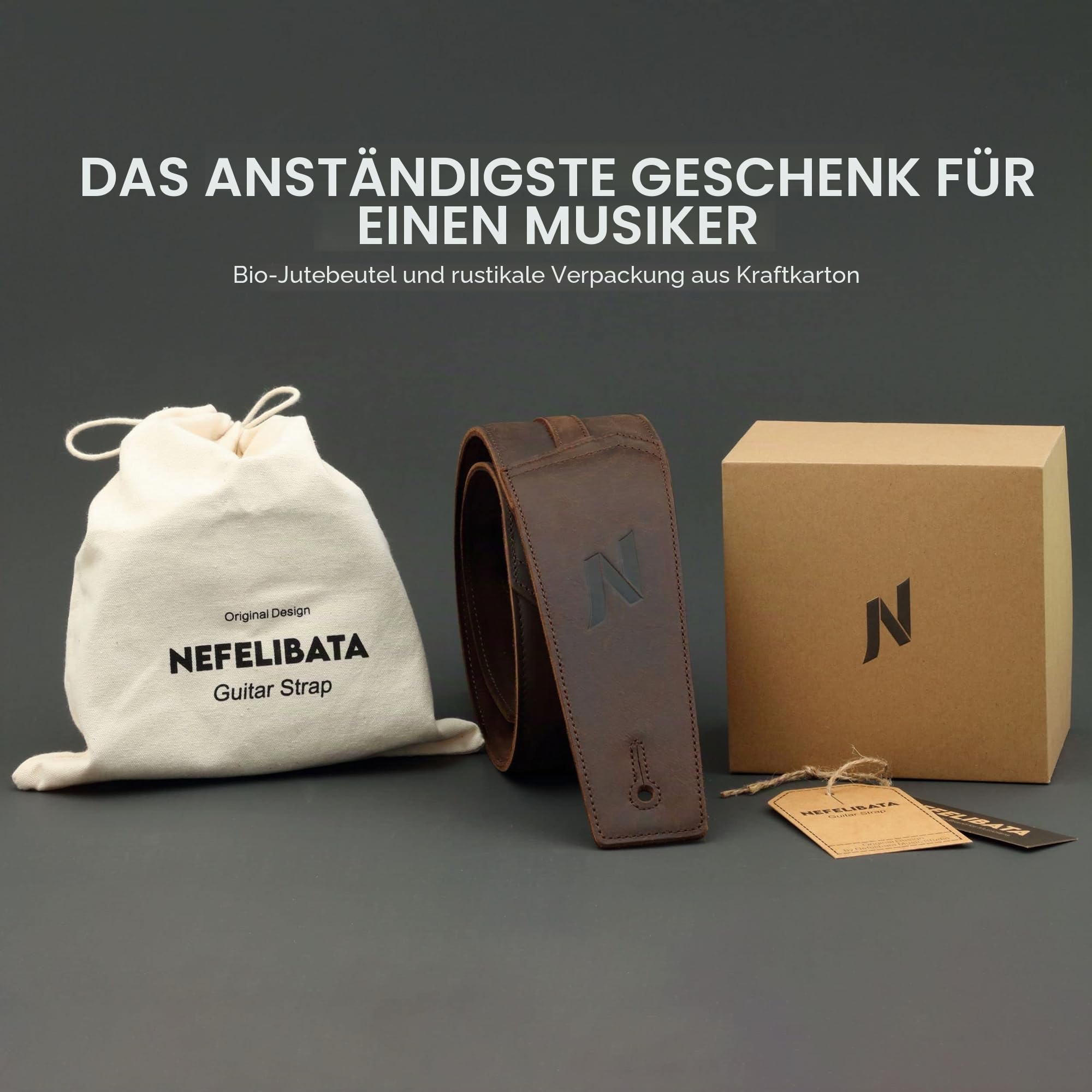 Nefelibata 3" Gitarrengurt, Vollnarbenleder, mit Schaumstoffpolsterung und Kabelaufbewahrungsschlaufe, für Bass, elektrische und akustische Gitarren（Dunkelbraun）