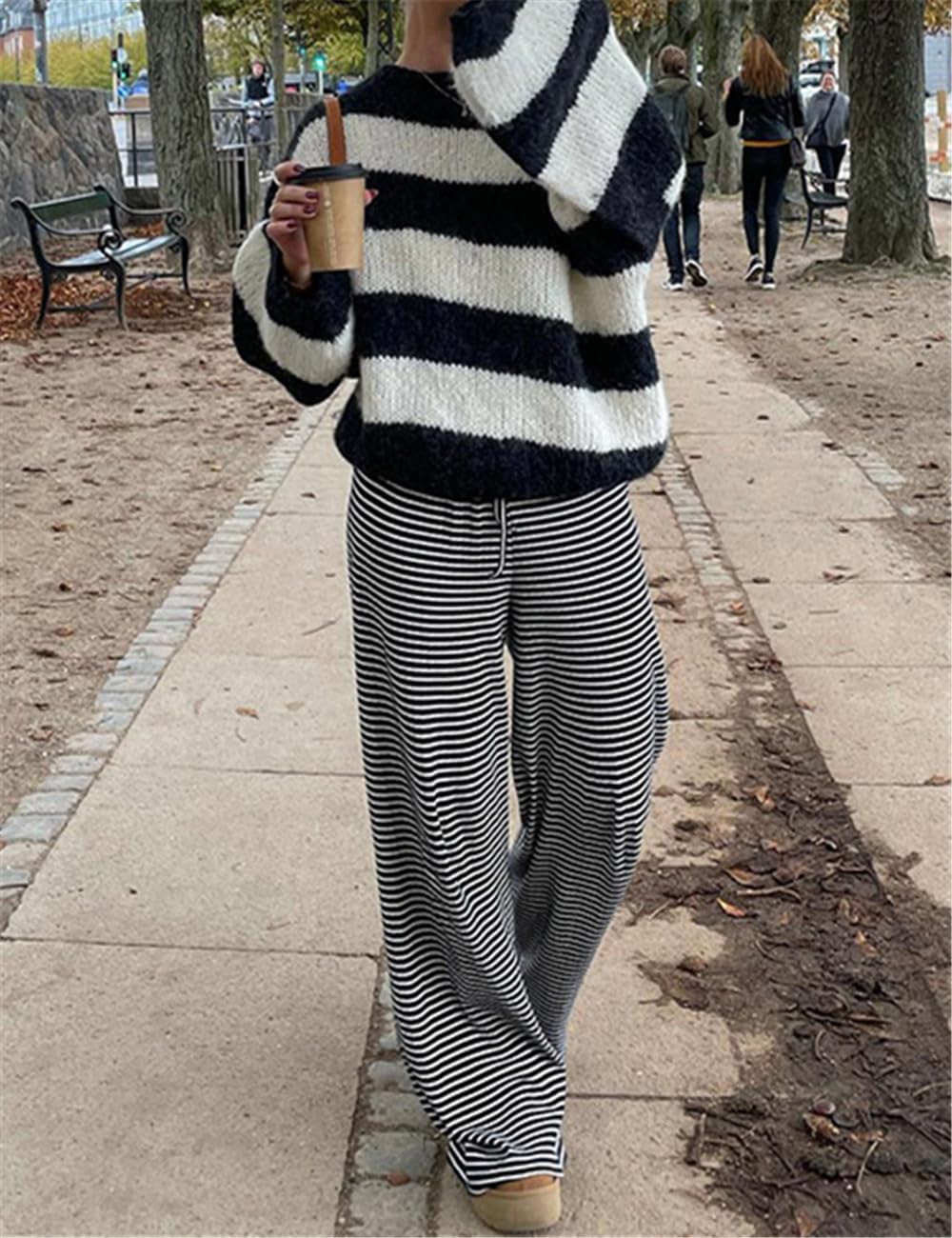 Womens Striped Pants, Low Waist Wide Leg Pajamas Lounge Pants - Image 6