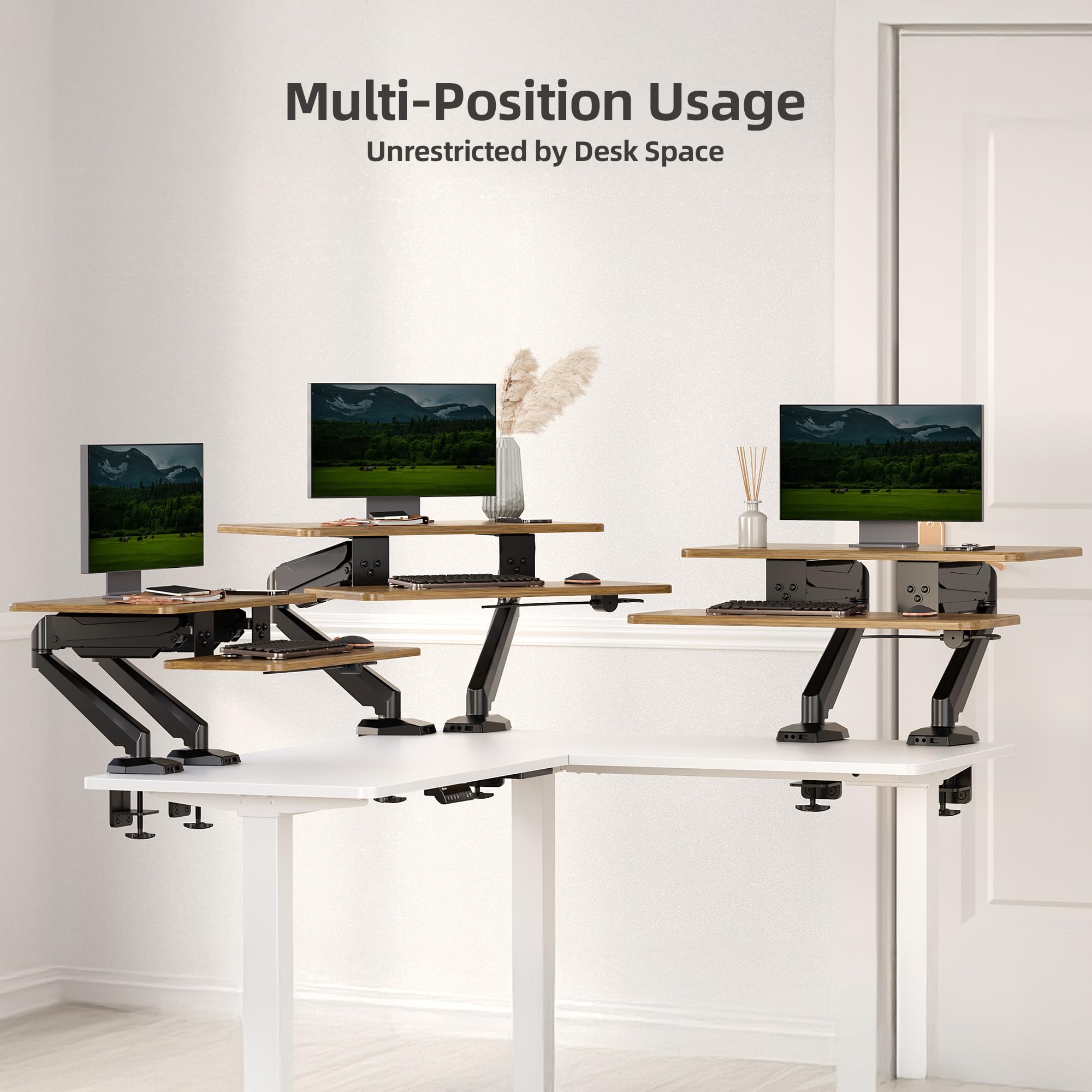 Claiks 61 cm Sitz-Steh-Arbeitsplatz, innovativer platzsparender, höhenverstellbarer ergonomischer Schreibtischkonverter mit breiter Tastaturablage, doppelter Fixierung und flexibler Drehfunktion