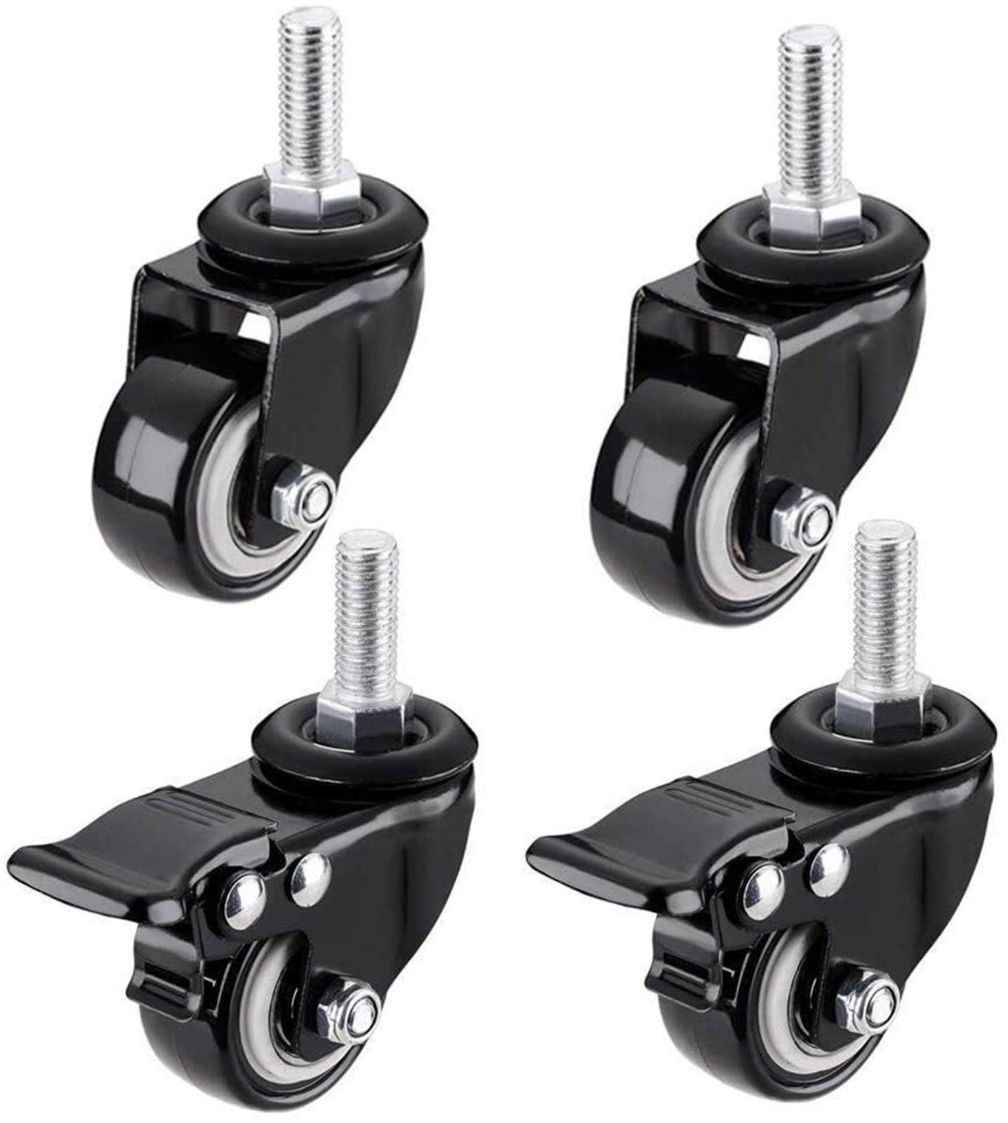 Roues de rechange universelles filetées 2 pouces pivotantes charge lourde avec frein 4pcs