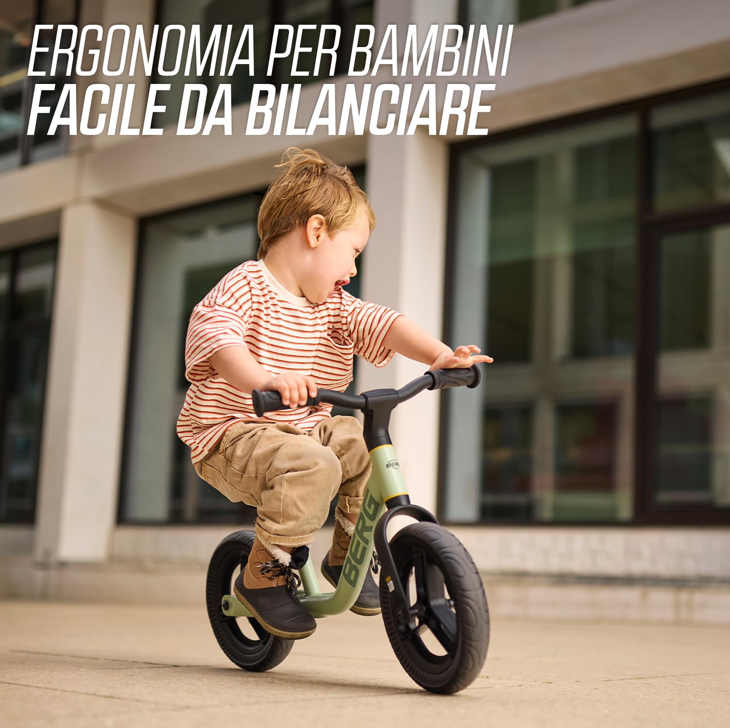 BERG MOOV 10 | Bici Senza Pedali per Bambini da 2 Anni | Ruote EVA Antiforatura da 10 Pollici | Sella e Manubrio Regolabili | Leggera ed Ergonomica | Facile da Trasportare
