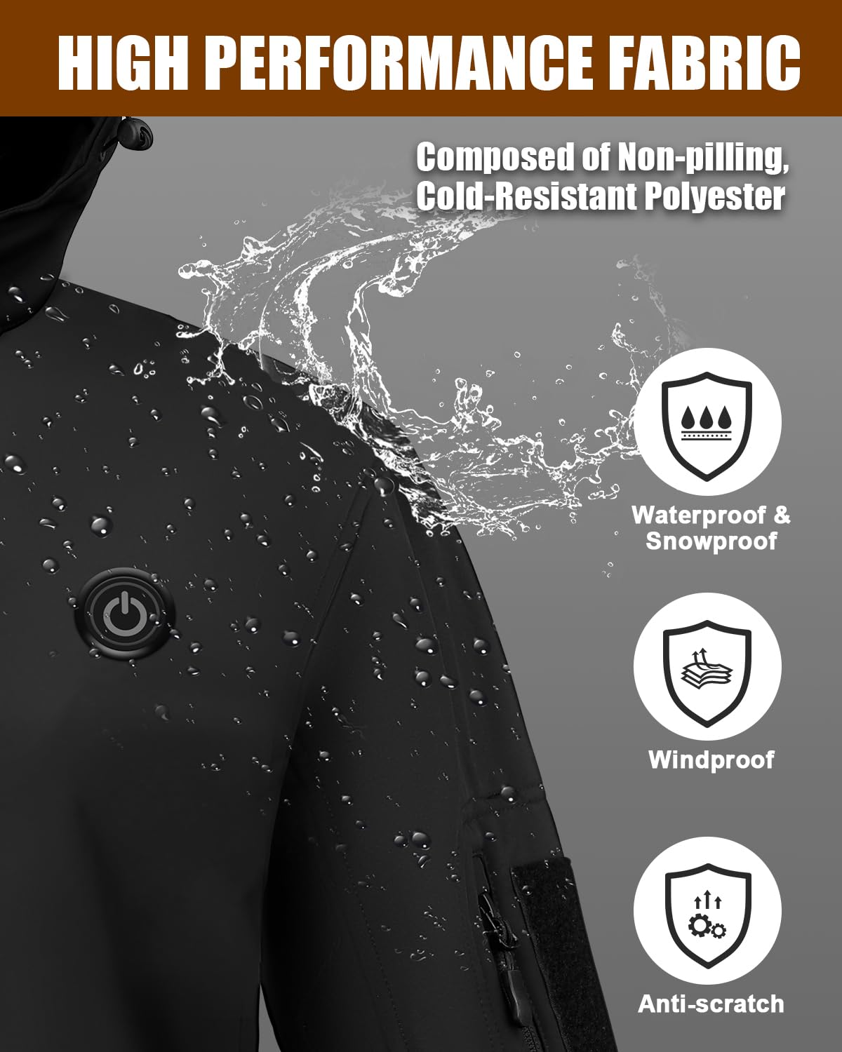 Veste Chauffante Homme, Doudoune Chauffante Électrique Batterie 7.4V 10000mAh, Imperméable Veste Chauffante avec Capuche Amovible pour la Pêche Extérieur Ski