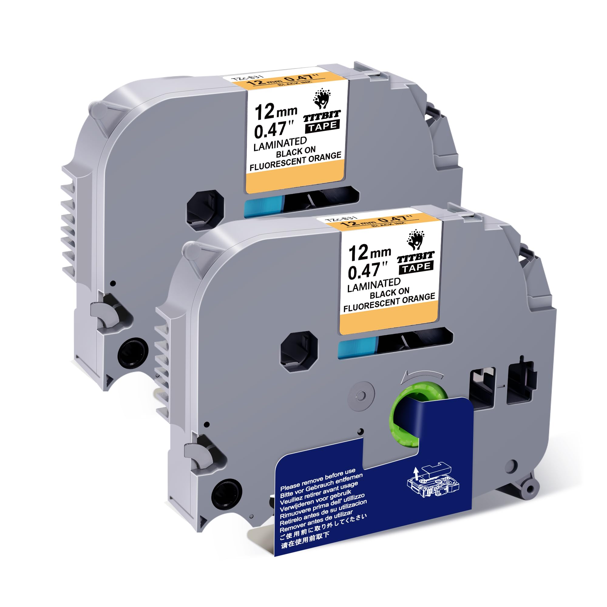 TITBIT Compatible Orange Label Tape Replacement for Brother P Touch TZ Tape 12mm 0.47 TZe-B31 Laminated Black on Fluoresent Orange Tze B31 for P Touch PTD600 PTD400AD PTH110 PTD220,2-Pack