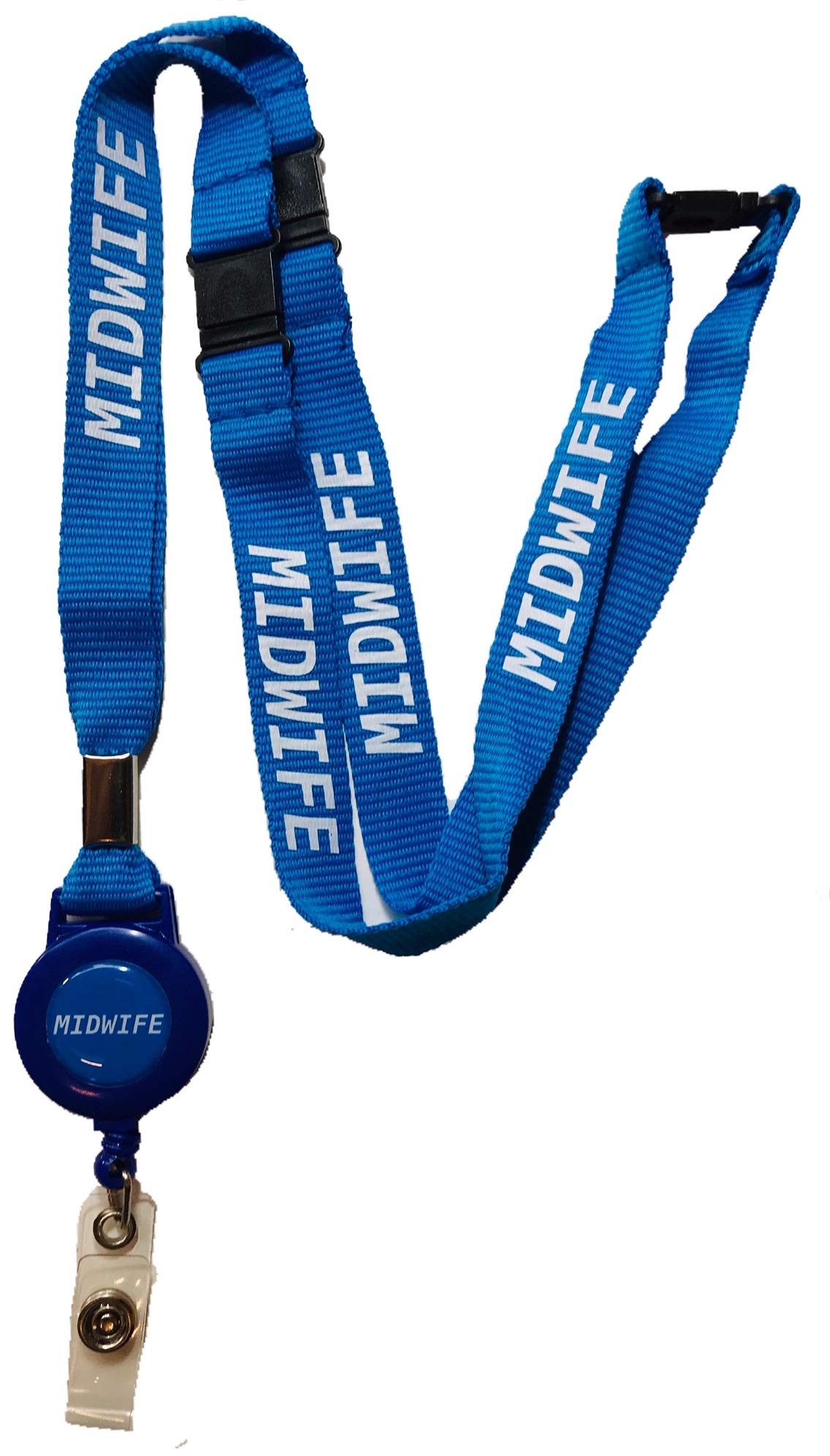 Pac Supplies Global Blue 15Mm Midwife Neck Lanyard With Integrated Retractable Badge Reel & Triple Safety Breakaway