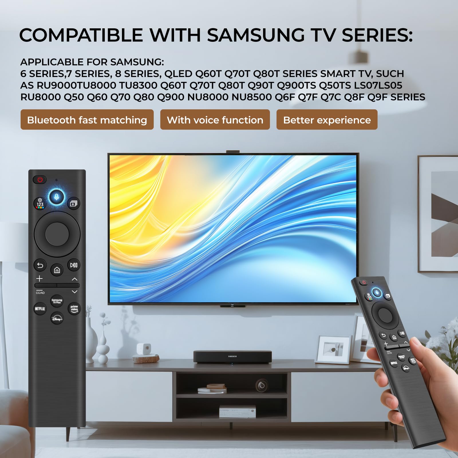 Telecomando di ricambio per Samsung, BN59-01385A, telecomando vocale di ricarica solare per Samsung Smart TV, universale per televisori Sam-sung compatibile con Sam-sung 2021-2023 Neo LED Smart 4K HD