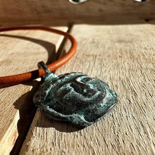 Miniatura 5 de Buddha Head Necklace - Buddhist, Buddhism Jewelry, Green Patina Pendant, Women Accessories, Men Gift, Antique Believes, Enlightening Charm, Good