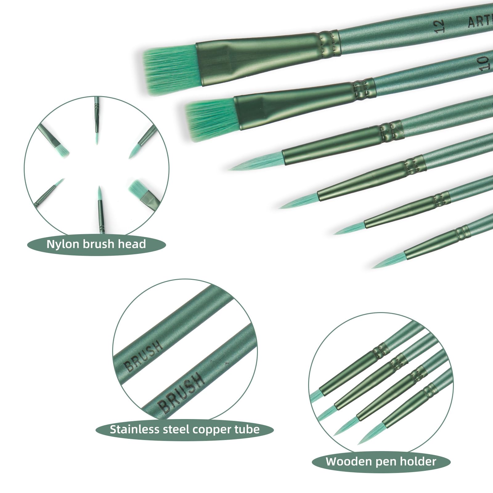 Set 6 Pennelli A Ventaglio Prasacco – Nylon, Manico Lungo In Legno, Per Acrilico E Olio