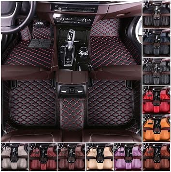 Car Floor Mats Compatible for M5 F10 2011-2017, Anti-Slip Leather Floor Liner All Weather Car Mats, Black Red