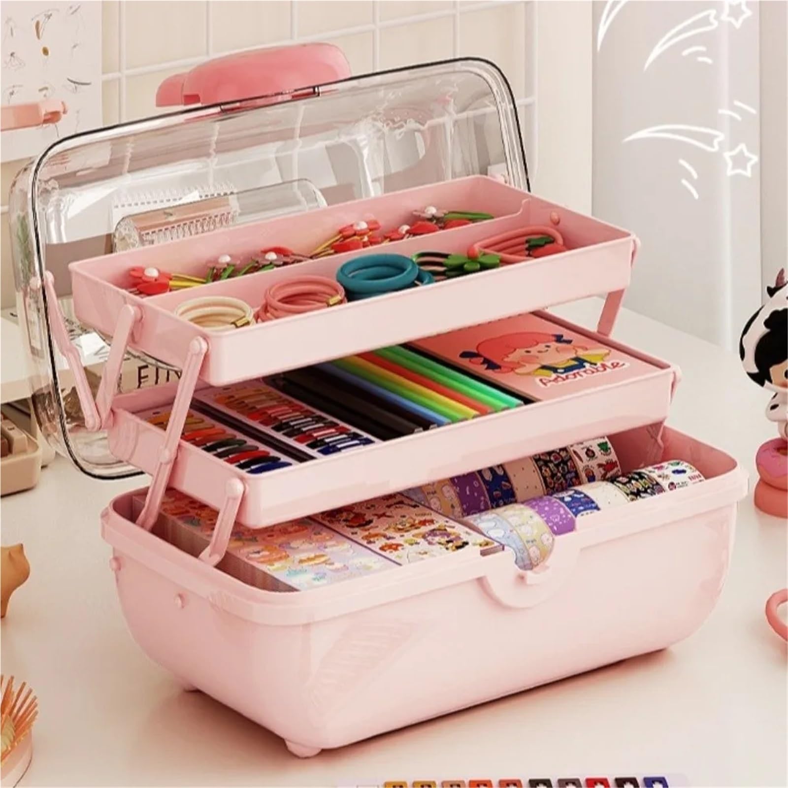 Haargummi Organizer 3-lagige Aufbewahrungsbox for Schmuck und Haarschmuck, praktisch, transparent, tragbar, multifunktionaler Organizer(Style2)