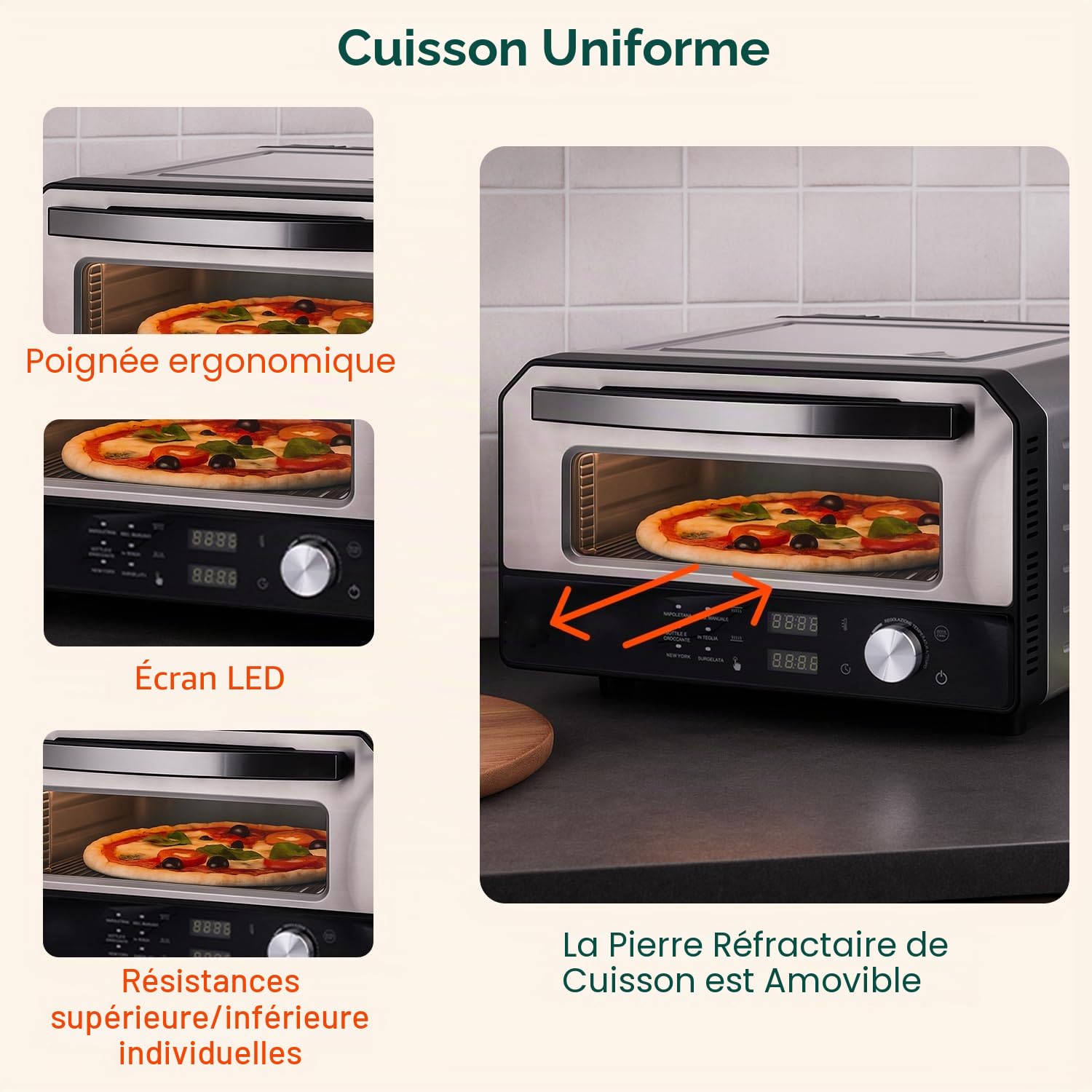 Avilia - Four à pizza électrique à 400 °C avec affichage numérique et 6 programmes de cuisson, y compris pelle à pizza en acier inoxydable, facile à utiliser avec contrôle précis de la température