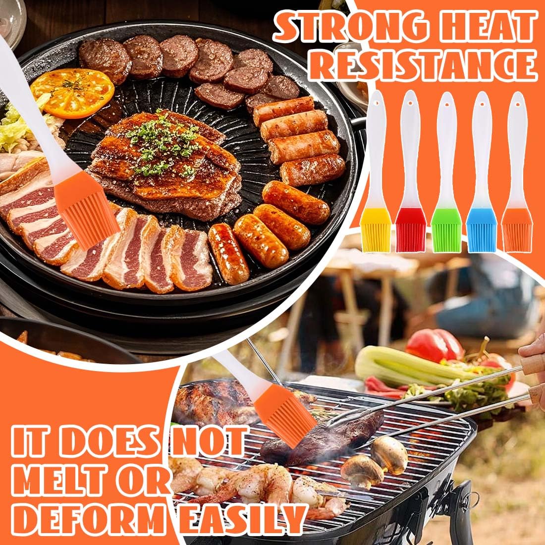 9 Pezzi Pennello da Cucina in Silicone, Pennello per Barbecue Alta Temperatura Anti-Perdita Setole, Pennello per Salse Uova Miele, per Cottura Domestica Campeggio Ristorante