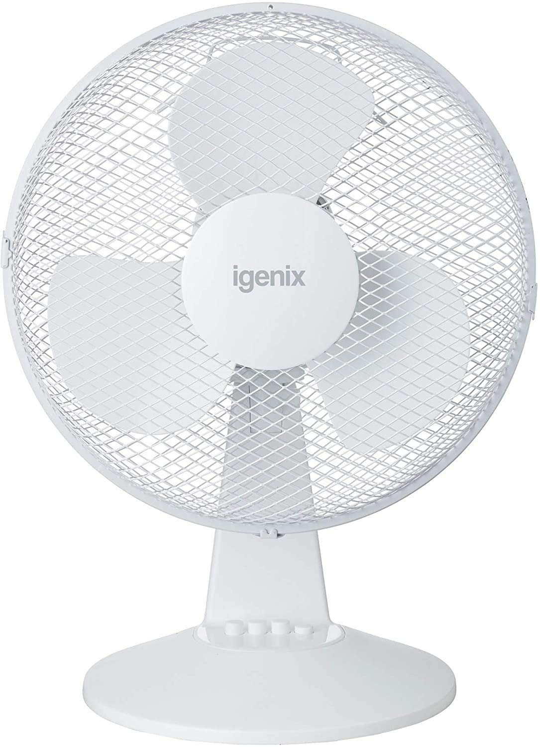 IgenixDF1210 12” Portable Desk Fan – 3 Speed Settings, Quiet Oscillating Airflow, Compact Desktop or Bedside Cooling – Ideal for Home & Office – White