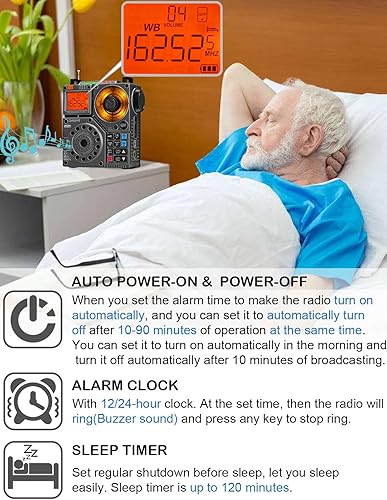 Miniatura 8 de ZHIWHIS Radio de onda corta con Bluetooth y control por APP, receptor portátil AM FM VHF SW WB, radio de emergencia recargable estéreo con super