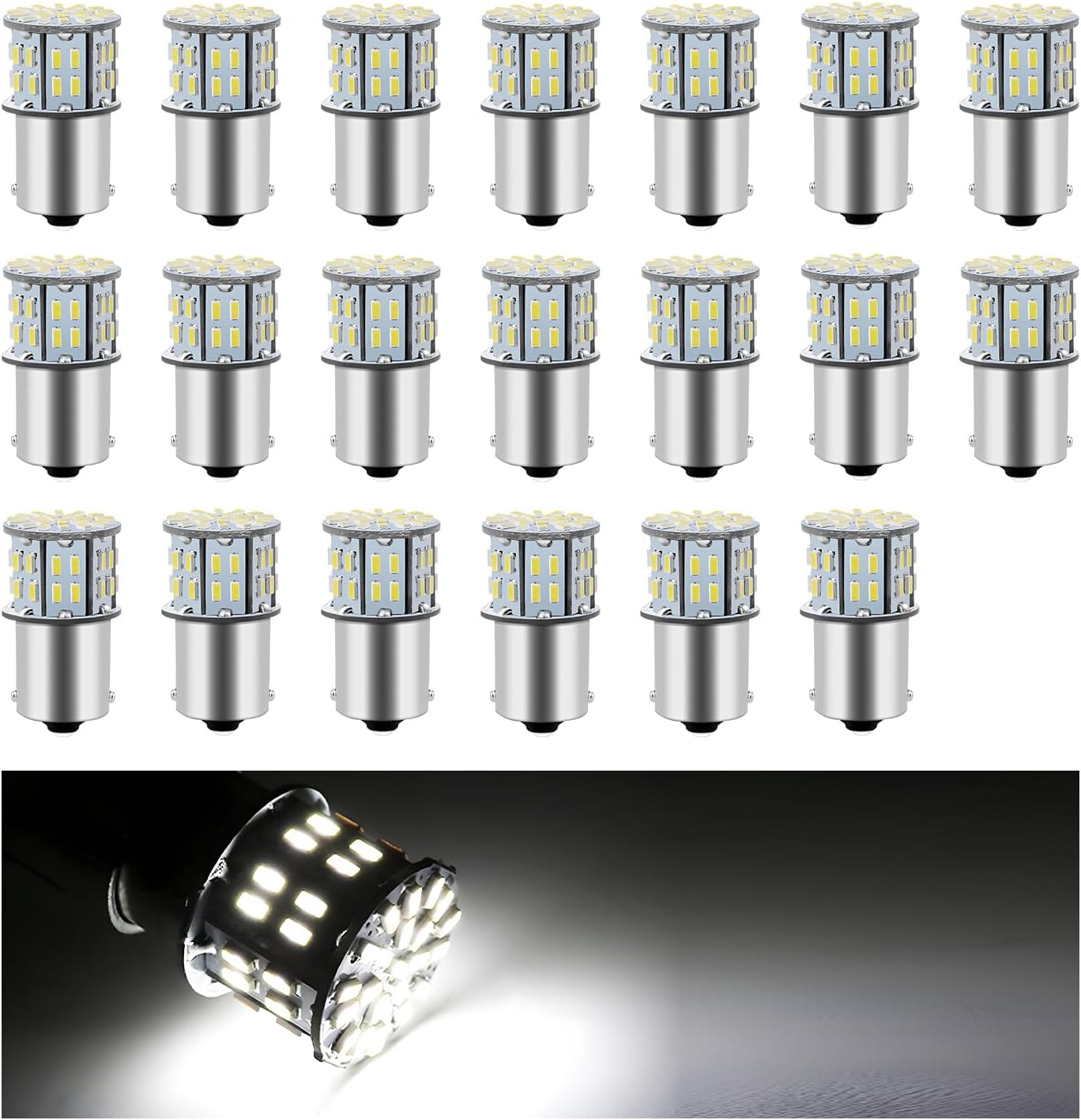 20PCS 1156 1141 1003 7506 BA15S LED Bulbs, 12V Super Bright 3014 50SMD Camper Interior Dome Lights, Back Up Reverse Light Bulb Replacement for Trailers RVs Boats Trunks (White)
