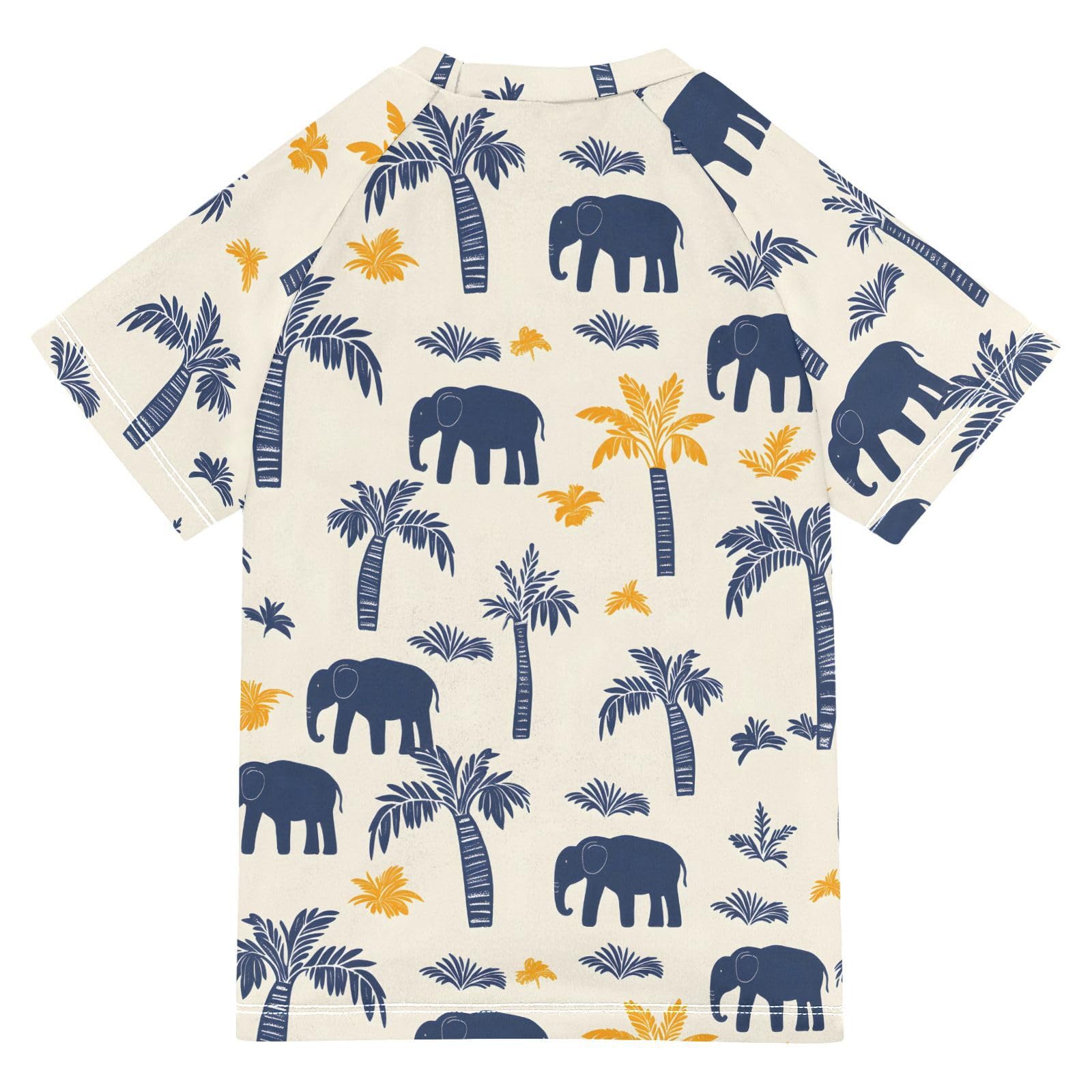 ALAZA Boys Swim Shirts Toddler Rash Guard Short Sleeve Rashguard Palm Trees Elephants UPF 50+ 11-12T