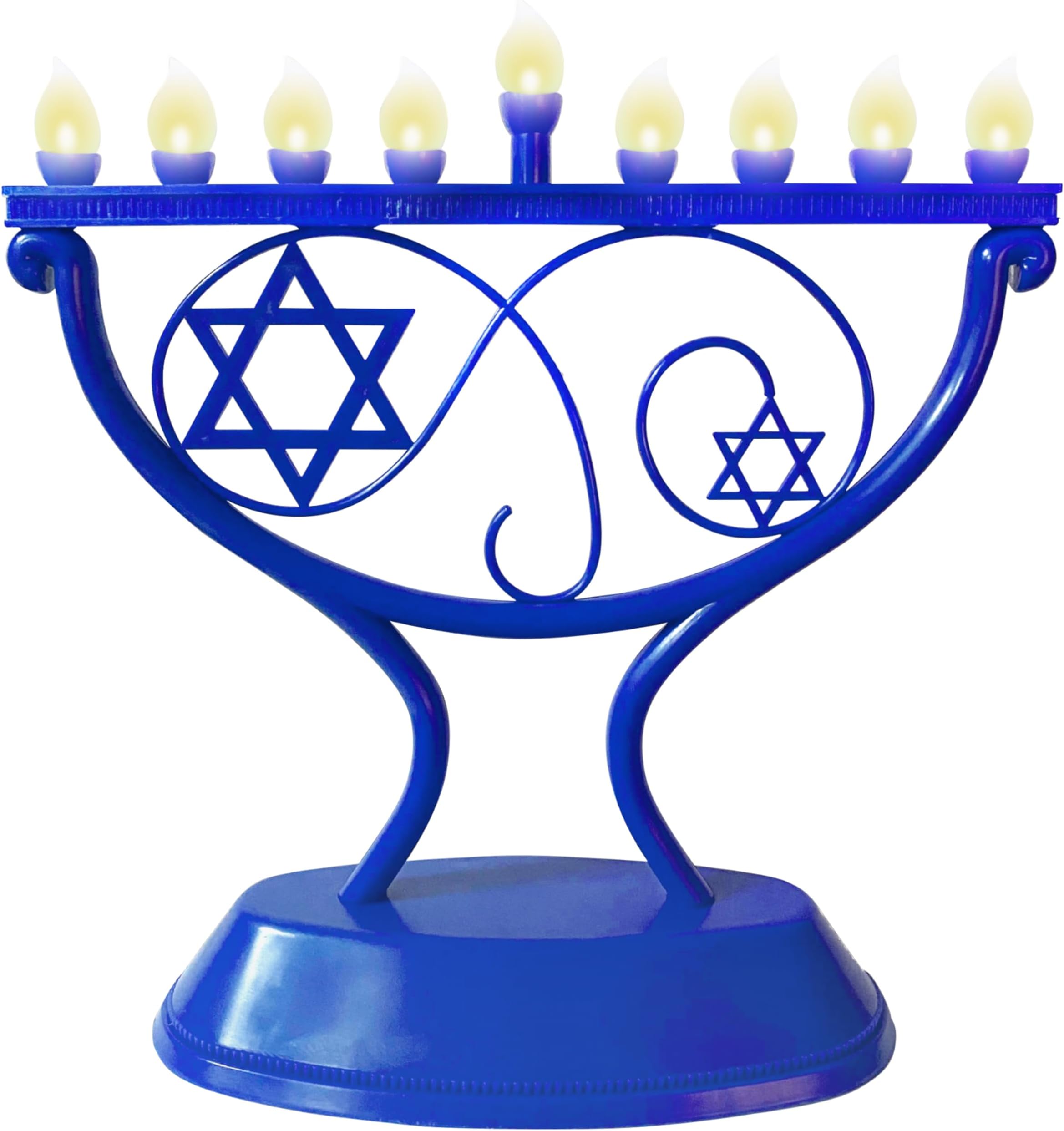 Ner Mitzvah LED Electric Hanukkah Menorah, LED Traditional Whimsical Chanukah Menorah Electric, Battery or USB Powered and Cord Included, Blue